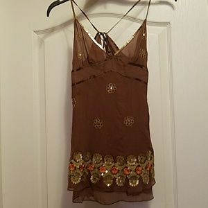 Miss Me Silk Brown Tank Top with Bling